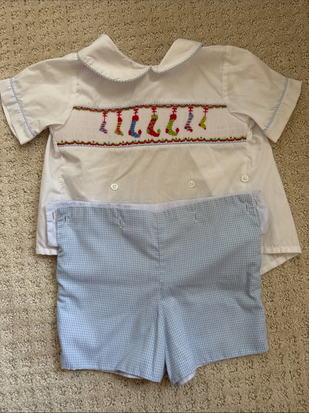 Smocked Christmas button on, boys size 24 month